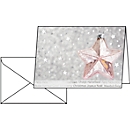 Kerstkaarten Sigel Rose Star, 10 stuks, incl. enveloppe, zilver/blauw reliëf, glanzend karton, DIN A6