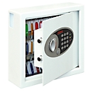 Key safe KS0031E CYGNUS, 30 hooks, key lock incl. 2 emergency keys, insertion slot, anchoring material, key rings &amp; tags, W 300 x D 100 x H 280 mm, signal white RAL 9003