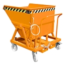 Kiepbak Bauer KS 400, staal, oranje, B 1220 x D 1200 x H 1115 mm, 400 l, tot 1000 kg, looprollen, handmatige kiepinrichting