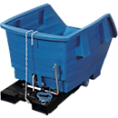 Kippbehälter mit Rollen, Polyethylen, blau, B 1170 x T 1660 x H 1095 mm, 1000 l, Schüttkanthöhe 670 mm, bis 250 kg, Kipp-Arretierungsvorrichtung