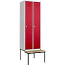 Kledinglocker, 2 compartimenten, 300 mm, draaigrendelslot, zitbank Deur robijnrood