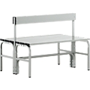 Kleedkamerbank, rvs buis/aluminium, dubbel met rugleuning, L 1015 mm, lichtgrijs