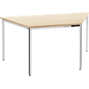 Konferenztisch, bis 6 Personen, Trapez, 4-Fuß Quadratrohr, B 1600 x T 800 x H 720 mm, Ahorn/chromsilber