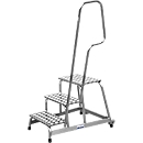 KRAUSE montageopstapje, met trapleuning/wielen, 3 treden, hoogte 0,6 m, 11 kg