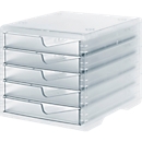 Ladebox styro® styroswing light, 5 laden, uittrekstop &amp; verzonken greep, stapelbaar, B 270 x D 340 x H 255 mm, polystyreen, transparant-transparant