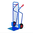 Large stacker truck with lattice back wall, load capacity 250 kg, pneumatic wheels