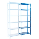 Legbordstelling-aanbouwsectie, m. 6 legborden van plaatstaal, B 1010 x D 500 x H 3000 mm