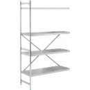 Legbordstelling, aanbouwstelling, roestvrij staal, geperforeerde bodem, H 2000 x B 1175 x D 500 mm