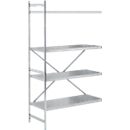 Legbordstelling, aanbouwstelling, roestvrij staal, geperforeerde bodem, H 2000 x B 1175 x D 600 mm