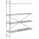 Legbordstelling, aanbouwstelling, roestvrij staal, geperforeerde bodem, H 2000 x B 1475 x D 400 mm
