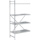 Legbordstelling, aanbouwstelling, roestvrij staal, geperforeerde bodem, H 2000 x B 875 x D 600 mm
