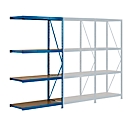 Legbordstelling - zware belasting - aanbouwsectie - B 1525 x D 600 x H 2400 mm - met 4 legborden - draagvermogen 500 kg - hemelsblauw RAL 5015