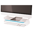 LEITZ® Ergo WOW support de moniteur, ergonomique, pour moniteurs jusqu'à 27", réglable en hauteur sur 2 niveaux avec espace de rangement pour clavier, L 209 x H 112 mm, blanc/bleu