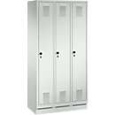 Locker Evolo S 3000, 3 compartments, steel, plinth height 100 mm, safety swivel pin lock, light grey/light grey