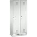 Locker Evolo S 3000, steel, with plinth, 2 pcs. each 400 mm wide, safety swivel latch lock, light grey RAL 7035/light grey RAL 7035