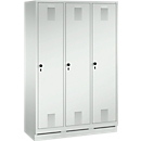 Locker Evolo S 3000, steel, with plinth, 3 compartments W 400 mm each, rotating latch, luminous grey RAL 7035/light grey RAL 7035