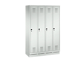 Locker Evolo S 3000, steel, with plinth, 4 pcs. each 300 mm wide, safety swivel latch, light grey RAL 7035/light grey RAL 7035