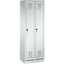 Locker Evolo S 3000, with plinth, 2 compartments, safety swivel locking system, light grey RAL 7035/light grey RAL 7035