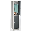 Lockerkast, staal, cilinderslot, met etikethouder, 2 compartimenten, licht zilver/antraciet RAL 7016