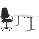 Lot de 2 pièces Brombel, bureau Login, réglage électrique de la hauteur, L 1600 mm, gris clair/aluminium blanc + chaise de bureau Point 60