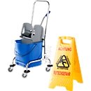 Lot éco. chariot de nettoyage, 27 litres + panneau « sol glissant » gratuit, deux langues