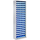 Magazijnkast, 1980 mm hoog, 18 legborden,114 bakken, zonder deuren, blank alu