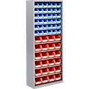 Magazijnkast - B 700 x D 300 x H 1690 mm - 11 legborden - 60 bakken - zonder deuren - blank alu