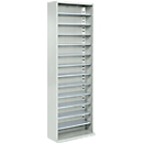 Magazine shelving, 1980 mm high, 12 shelves, without boxes, light silver