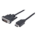 Manhattan HDMI to DVI-D 24+1 Cable, 1.8m, Male to Male, Black, Dual Link, Compatible with DVD-D, Lifetime Warranty, Polybag - Adapterkabel - HDMI / DVI - 1.8 m
