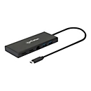Manhattan USB-C Dock/Hub, Ports (x6): Ethernet, HDMI (x2), USB-A (x2) and USB-C, With Power Delivery (60W) to USB-C Port (Note additional USB-C wall charger and USB-C cable needed), All Ports can be used at the same time, Aluminium, Black, Three Y...