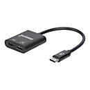 Manhattan USB-C to USB-C Audio Adapter and USB-C (inc Power Delivery), Black, 480 Mbps (USB 2.0), Cable 11cm, With Power Delivery to USB-C Port (60W), Three Year Warranty, Retail Box - USB Typ-C-Adapter - 11.2 cm