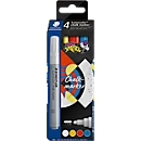 Marqueur craie STAEDTLER Lumocolor®, pointe ogive, largeur de trait 2,4 mm, pour surfaces lisses, liquide à base d'eau, set de 4 couleurs assorties