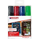 Marqueurs craies 4090 edding 4-15mm, 1 x noir, 1 x rouge, 1 x bleu, 1 x vert