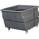 Mehrzweckbehälter, Polyethylen, grau, 800 l, B 1030 x T 1340 x H 900 mm, mit Rollen