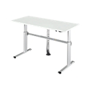 Mesa de trabajo Schäfer Shop Select, regulable en altura eléctricamente, rectangular, pie C, ancho 1800 x fondo 800 x alto 725-1185 mm, aluminio gris claro/blanco