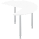 Mesa extensible, 3/4 de círculo, Ø 1200 mm, extensión a la derecha/izquierda, aluminio blanco/blanco