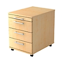 Mobile pedestal, 1 utensil drawer, 3 drawers, W 428 x D 560 x H 590 mm, maple decor