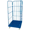 Mobile table top, plastic, with 2 side grids and 1 rear panel, height 1550 mm, gentian blue RAL 5010