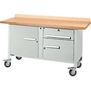Mobile workbench Schäfer Shop Select PWi 150-3, beech multiplex top, up to 400 kg, W 1500 x D 700 x H 840 mm