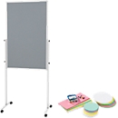Moderationstafel Maulsolid, Filz grau/Whiteboard, H 1200 x B 750 mm + Moderationskarten-Set mit 360 Karten und 200 Pin-Nadeln