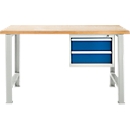 Modular workbench Schäfer Shop Select, basic unit, beech multiplex top, up to 500 kg, W 1500 x D 700 x H 840 mm, gentian blue ral 5010