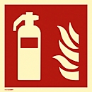 moedel Brandschutzschild „Feuerlöscher“, nach ISO 7010 F001, Kunststoff, langnachleuchtend, B 200 x H 200 mm