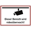 moedel Hinweisschild „Dieser Bereich wird videoüberwacht!“, L 200 x B 300 mm, Aluminium, rot-schwarz-weiß