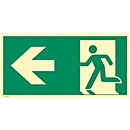 moedel señal de ruta de escape "Salida de emergencia a la izquierda flecha a la izquierda", según ISO 7010 E001, lámina autoadhesiva, fotoluminiscente, An 297 x Al 148 mm
