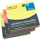 Notes auto-adhésives Brillant INFO, 75 mm x 75 mm, 6 x 80 feuilles, jaune, orange, vert