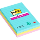 Notes auto-adhésives Super Sticky XL Notes 4690S3MI Miami Post-it®, 101 x 152 mm, 3 x 90 feuilles, ligné, multicolore