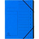 Organisateur FALKEN, format A4, fermeture élastique, carton, 12 compartiments, bleu