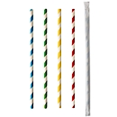 Pailles à boire Papstar Stripes, jetables, L 200 x Ø 6 mm, emballées individuellement, en papier certifié FSC®, couleurs assorties, 100 pcs.