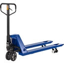 Palletwagen, handmatig, rubberen zwenkwielen, nylon tandemwielen, vorklengte 1150 mm, tot 2500 kg, blauw