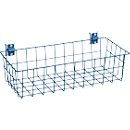 Panier en fil métallique WFI, pour plaques perforées avec dimensions de trous 9 x 9 mm &amp; distance entre les trous 38 mm, L 385 x l 180 x H 100 mm, acier, bleu